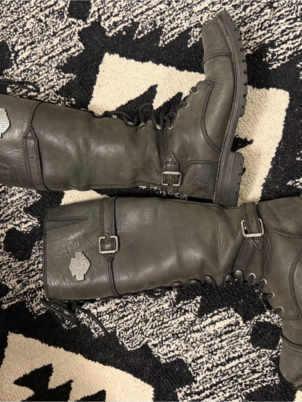 Harley-Davidson Black Lace-Up Knee-High Motorcycle Boots - Picture 2 of 8
